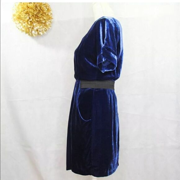TWELFTH STREET Blue Velvet Mini Dress with POCKETS - Picture 5 of 8